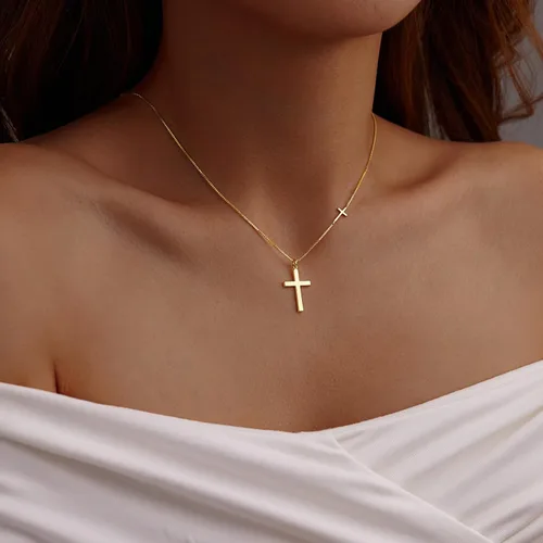 Vista 50 de Collar de cruz para mujeres y niñas, delicado chapado en oro de 14 quilates, gargantilla con dije de cruz que no se deslustra, impermeable, moderno