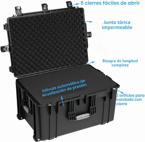Vista 5 de Regetek Funda rígida impermeable con ruedas, espuma personalizable de 29 x 20.5 x 16 pulgadas, funda de transporte de equipo para cámara, dron