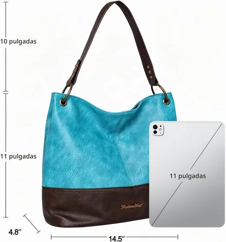 Vista 4 de Carteras para mujer, bolsos hobo para mujer, bolso de hombro holgado *Turquesa
