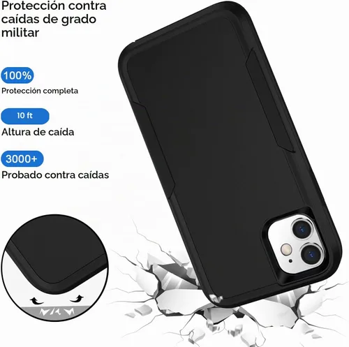 Vista 5 de Funda compatible con iPhone 11, protección resistente, a prueba de golpes, a prueba de caídas, a prueba de polvo, antiarañazos, para 11, color negro