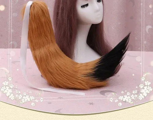 Vista 7 de Angela0123 - Cola de felpa de pelo sintético de lobo y gato de zorro + 2 orejas de clip para adultos, diadema de juguete para Halloween, disfraz