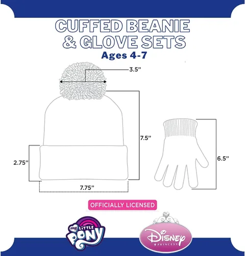 Vista 5 de Paquete de 2 sombreros de invierno para niños, guantes o mitones, My Little Pony y Princess Baby Beanie para niñas de 4 a 7 años, azulrosa, AzulRosa