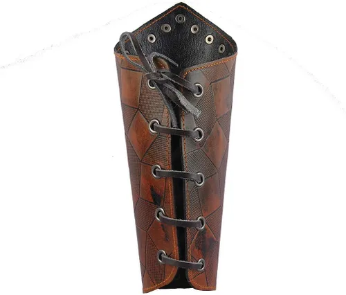 Vista 7 de Jeilwiy Armadura de cuero sintético medieval guanteletes pulsera vikingos protectores de brazo LARP accesorios brazo ancho brazalete brazalete