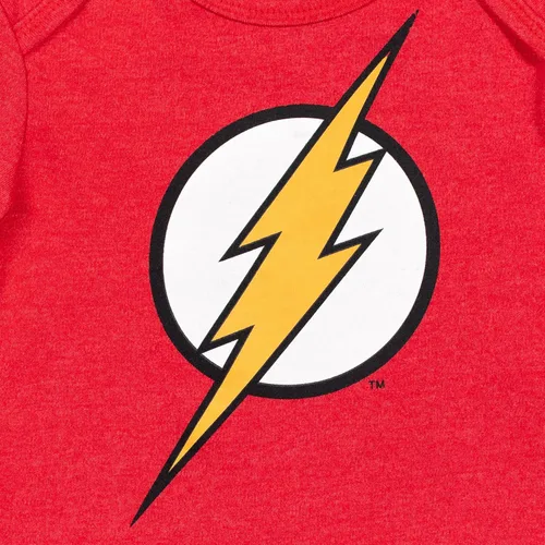 Vista 3 de WARNER BROS. Liga de la Justicia Superman Batman Flash Baby, paquete de 3 mamelucos de manga larga