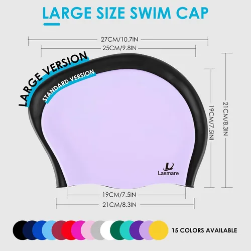 Vista 2 de Large Long Hair Swim Cap with Extra Room for Women Men, Silicone Swimming Cap for Long Thick Hair with Ear Plugs Nose Clip Set, Adult Waterproof