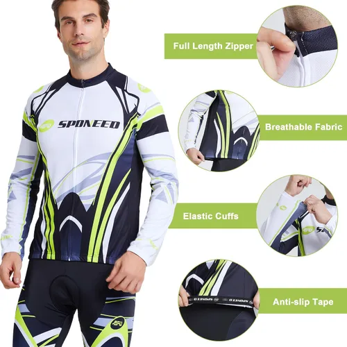 Vista 3 de sponeed Ropa de ciclismo para hombre, manga larga, para bicicleta de montaña, camiseta de bicicleta de carretera, pantalones acolchados, trajes