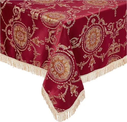 Vista 7 de Violet Linen Prestige - Mantel con diseño de damasco, 52 x 70 in, color burdeos. Borgoña