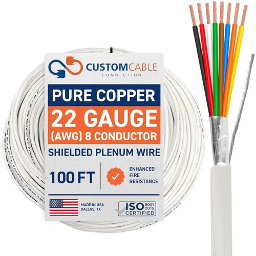 Vista 53 de Cable CMP Plenum blindado trenzado de conexión de cable, cable de bajo voltaje CL3P listado por UL, 22 AWG 2 conductores, carrete de 500 pies, blanco
