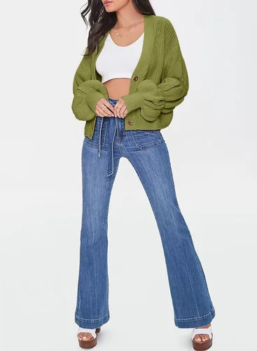 Vista 5 de Dokotoo Cárdigan de punto para mujer, otoño e invierno, manga farol, suéteres de punto