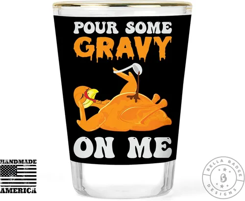 Vista 2 de Thanksgiving Shot Glass Holiday Party Favors Thanksgiving Day Party Shot Glasses Pour Some Gravy on Me Funny Thanksgiving Gift Funny