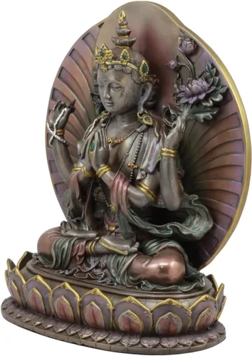 Vista 2 de Regalos y decoración Ebros Gran Avalokiteśvara Bodhisattva Avalokiteshvara en oración Estatua de meditación Budismo tibetano Escultura de compasión