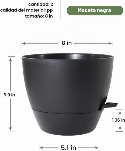 Vista 3 de Macetas de 8 pulgadas con riego automático, juego de 2 macetas de plástico con agujeros de drenaje de malla para plantas de jardín y flores, macetas