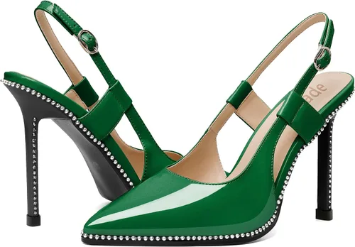 Vista 4 de Joseywade Sandalias de tacón alto con punta puntiaguda para mujer, sandalias de tacón alto con cuentas para fiesta, baile, zapatos de vestir de 4.5