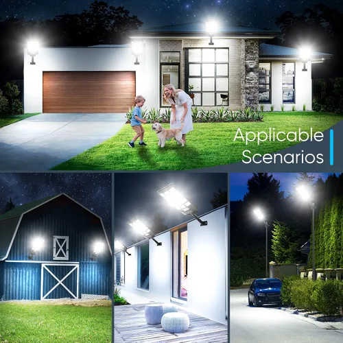 Vista 7 de Farolas solares impermeables para exteriores, 30000 lúmenes, 6500 K, luces LED con sensor de movimiento, luces de inundación solares con control