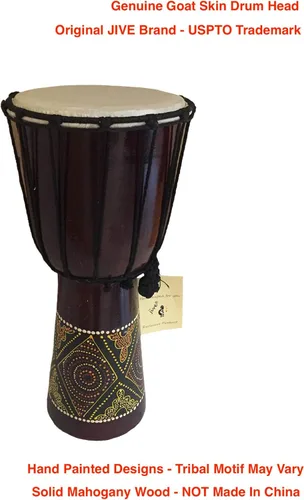 Vista 9 de JIVE Tambor Djembe – Tambor de mano africano Bongo Congo de 12 pulgadas – Instrumento de percusión de madera maciza con cabeza de piel de cabra
