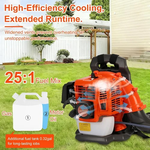 Vista 5 de Soplador de hojas a gas - Mochila de 52 CC 550CFM, 2 tiempos, soplador de hojas a gas, soplador de césped de césped, refrigeración por aire, pasto