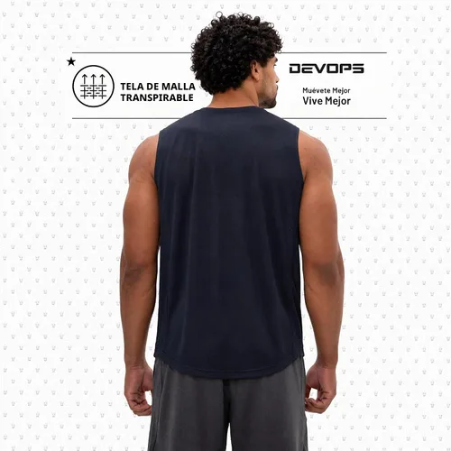 Vista 6 de DEVOPS - Paquete de 3 camisetas sin mangas para hombre, ajuste seco, para músculos, camiseta de entrenamiento Negro / Negro / Negro