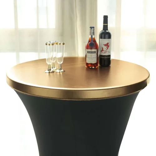 Vista 4 de Tableclothsfactory Cubierta de mesa de cóctel elástica de elastano dorado metálico