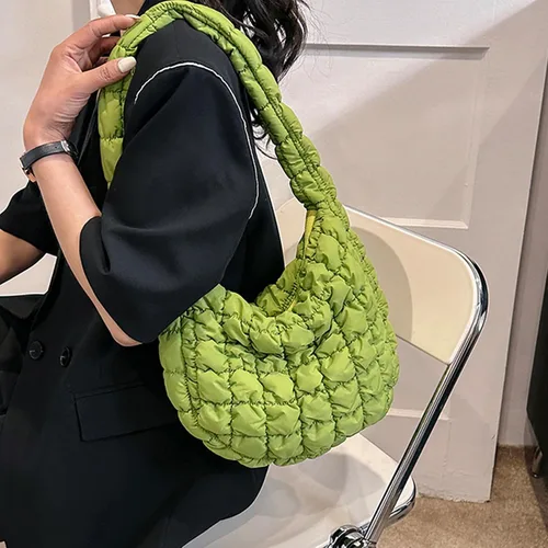 Vista 7 de Bolsa acolchada para mujer, bolsa de hombro acolchada, bolso grande tipo hobo ligero, de nailon acolchado