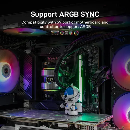 Vista 4 de ALSEYE Infinity i12 PC Case Fan, estructura de conexión a presión ARGB y PWM 4.724 in PC Case Cooling Fan - Negro