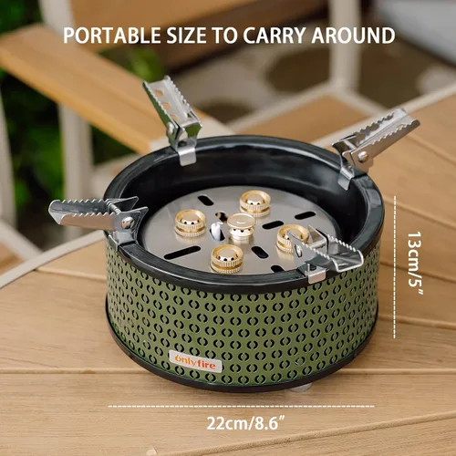 Vista 2 de Estufa de gas portátil para acampar con bolsa de almacenamiento y adaptadores de gas, estufa de propano de 5 quemadores para patio al aire libre