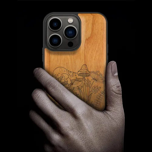 Vista 2 de Carveit Funda magnética de madera para iPhone 13 Pro [madera natural y TPU suave negro] Funda protectora de madera única y elegante a prueba