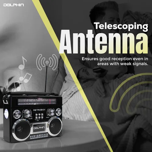 Vista 6 de Dolphin Radio AM/FM portátil Bluetooth RETROBOX (negro)