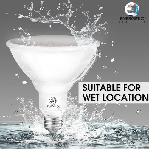 Vista 4 de Energetic Luz de inundación LED Par38 de 100W para exteriores, 1250lm, blanco cálido 3000K, regulable, base E26, bombilla spot impermeable, listado