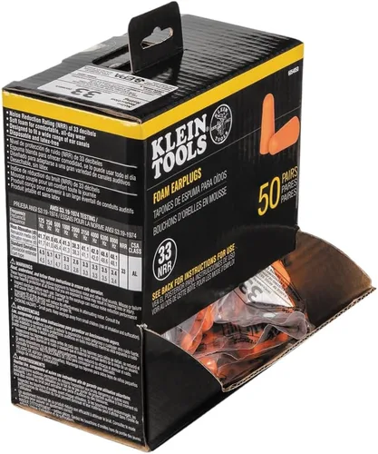 Vista 14 de Klein Tools 6054050 Tapones de espuma para los oídos, 33dB NRR, naranja, con caja dispensadora, para construcción, ruido fuerte y trabajo, 50 pares