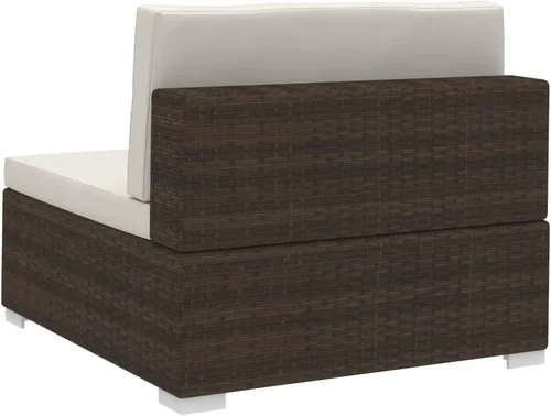 Vista 6 de 3-Piece Modular Patio Sofa Set with Cushions, Brown Synthetic Rattan Rectangular Outdoor Sofa Set for 3, Powder-Coated Steel Frame