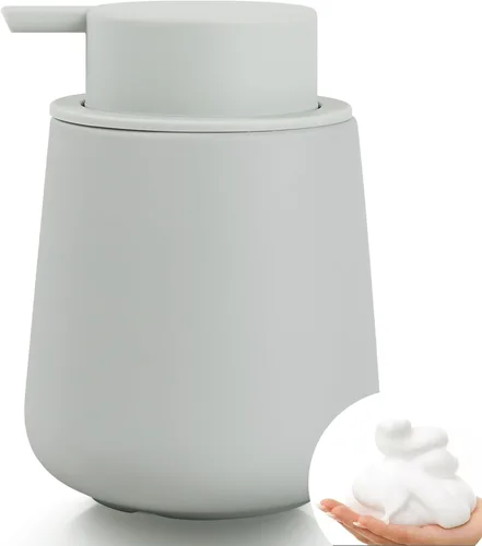 Vista 12 de Bosilunlife Dispensador de jabón espumoso de cerámica, dispensador de jabón de espuma de 12 onzas, dispensador de jabón líquido para encimera