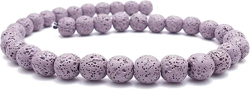 Vista 10 de Cuentas de piedra de lava de colores, cuentas redondas de roca volcánica, cuentas sueltas para collares, pulseras, joyas (marrón, 0.24 pulgadas)