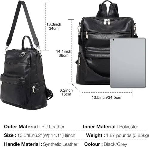 Vista 3 de FOXLOVER Mochila de moda para mujer, bolso de hombro grande convertible de cuero para mujer, Negro E, Classic
