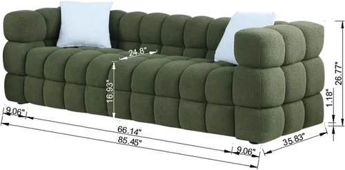 Vista 2 de Sofá modular de nube de 84.3 pulgadas, sofá Boucle para sala de estar, moderno y contemporáneo de 3 plazas, sofá tapizado para apartamento Verde