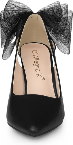 Vista 4 de Allegra K Zapatos de tacón alto con punta puntiaguda con lazo de malla para mujer