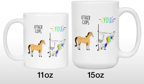 Vista 4 de Ransalex Funny Cop Gifts - Taza de café con diseño de unicornio contra caballo, idea de regalo de oficial de policía, agradecimiento de graduación