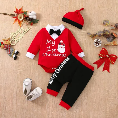 Vista 4 de VINUOKER Infant Baby Gentleman Clothes Set First Christmas Outfit Xmas Santa Baby Jumpsuit Romper 3pc Cotton Outfit Set