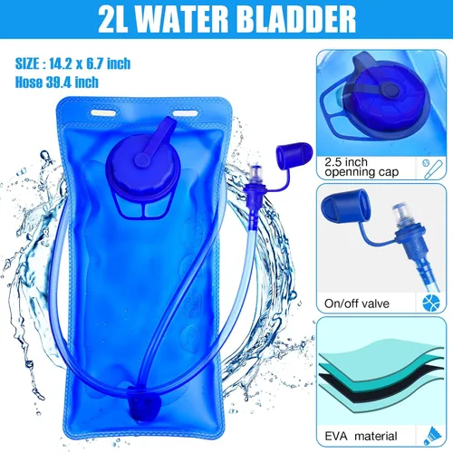 Vista 3 de Mochila de hidratación de 3 piezas con 3 unidades de 2 litros de agua de vejiga de agua, paquete de hidratación para camping, senderismo, ciclismo