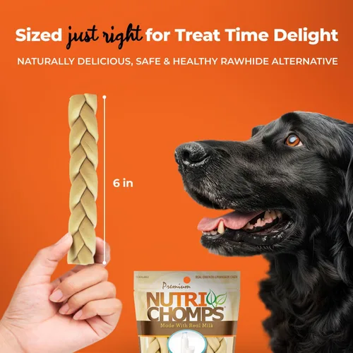 Vista 4 de NutriChomps Masticables para Perros, Trenzas de 6 Pulgadas, Fáciles de Digerir, Snacks para Perros sin Piel Cruda, Saludables, Pollo Real, Sabores a