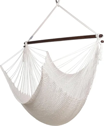 Vista 13 de Larga silla hamaca grande caribeña con reposapiés, 48 pulgadas, poliéster, silla de colgar., Mocha