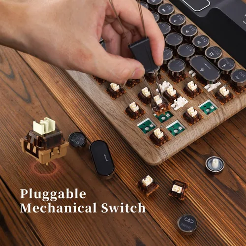Vista 5 de 7KEYS Teclado mecánico estilo máquina de escribir retro para juegos, teclado de computadora estilo vintage con Bluetooth inalámbrico 5.0