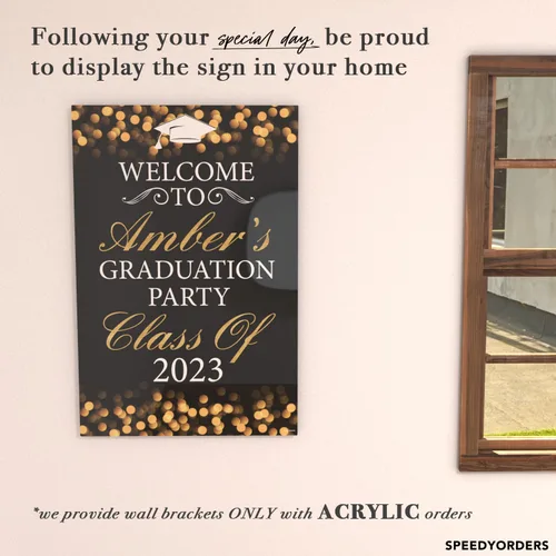 Vista 3 de Decoraciones de graduación doradas, 2021 banderas y letreros personalizados para graduación, decoraciones de fiesta de grado, decoración de fiesta