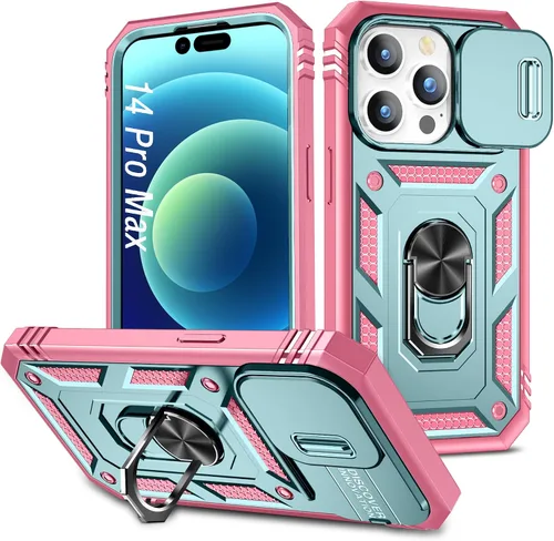 Vista 9 de Funda para iPhone 14, a prueba de golpes, resistente a los impactos, con lente deslizante protectora para iPhone 14 (6.1 pulgadas) (azul)