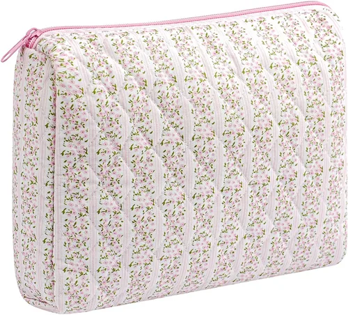 Vista 26 de Bolsa de maquillaje de viaje para mujeres y niñas, bolsa de maquillaje con cremallera, flores florales, organizador de maquillaje, bolsa de tela