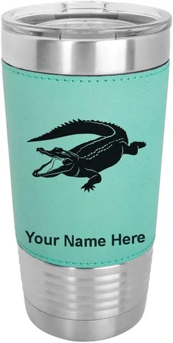 Vista 20 de LaserGram Vaso aislado al vacío de 20 onzas, cocodrilo, grabado personalizado incluido (piel sintética, estilo béisbol)