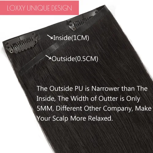 Vista 5 de Loxxy Extensiones de cabello humano sin costuras con clip para mujer, ultra invisible, trama de poliuretano, extensiones de cabello con clip