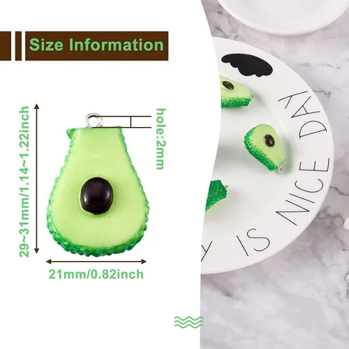 Vista 2 de Mega Pet 10 dijes colgantes de resina con diseño de aguacate verde, lindo adorno colgante de comida de imitación de 29 ~ 1.220 in para manualidades