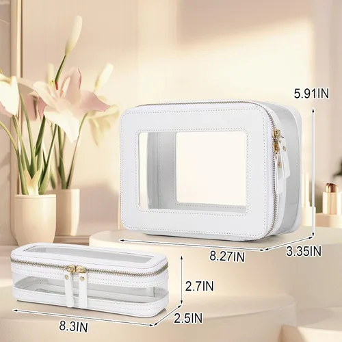 Vista 4 de Pinkmik Pequeña bolsa de maquillaje transparente, mini estuche para cosméticos, bolsa de aseo impermeable con cremallera, organizador de bolsos