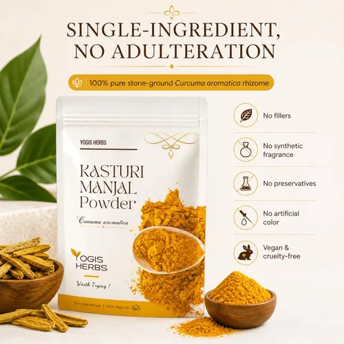 Vista 6 de YOGIS HERBS MANJAL KASTURI Premium Powder (Curcuma Aromatica/Cúrcuma Silvestre) Fresco y Puro - 8.82 oz - Para Baño, Belleza y Cuidado de la Piel
