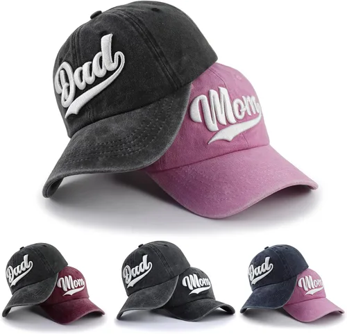 Vista 2 de 2 gorras de béisbol de algodón bordadas en 3D para mamá y papá, regalo para parejas y padres
